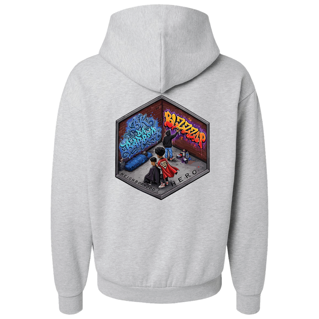 Grey Blzzzap hoodie graffiti x neighborhood hero