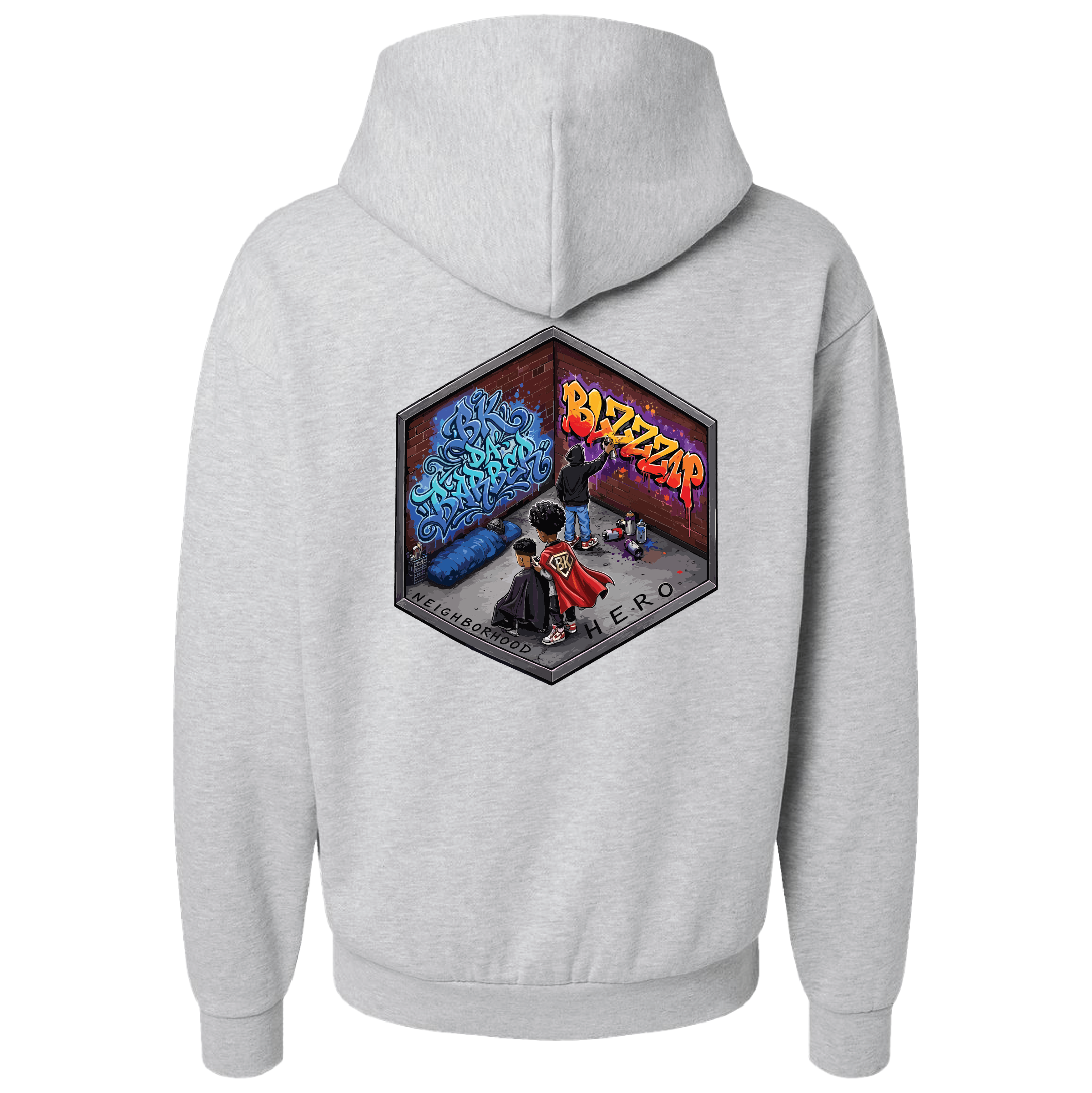 Grey Blzzzap hoodie graffiti x neighborhood hero